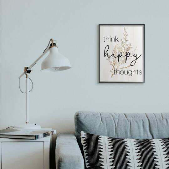 Stupell Industries Think Happy Thoughts Minimal Thistle Black Framed Wall Art